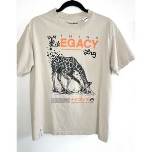 LRG Lifted Research Group T-Shirt Men's M Beige Think Legacy Graphic Streetwear